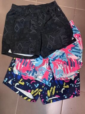 NEW! BUNDLE 3 Running Shorts Men SZ SM Multicolor Drawstring Pockets Swim Beach